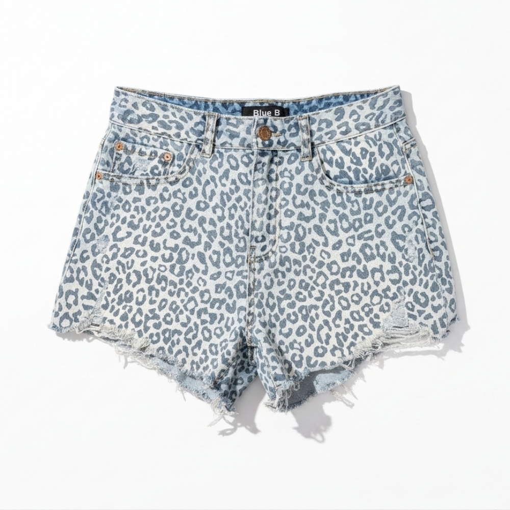 Blue B High Waisted Leopard Denim Jean Shorts Small Casual - Picture 2 of 5